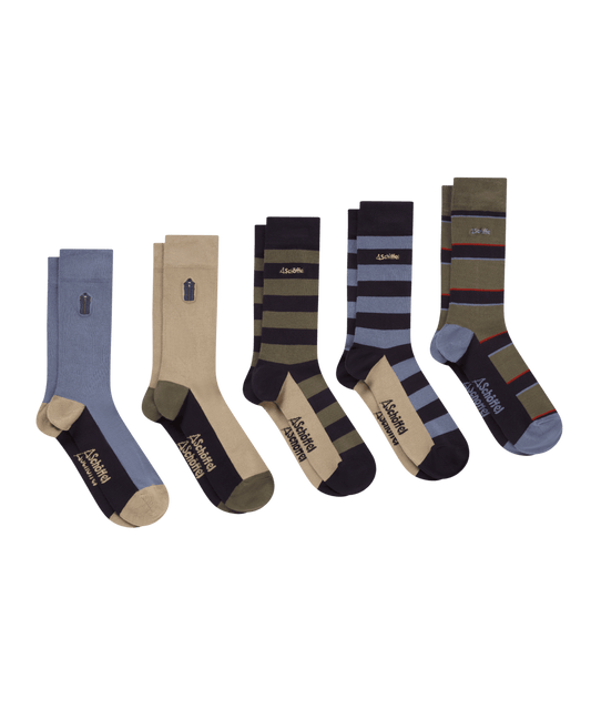 Young Ideas & Henmores -Bamboo Sock (Box Of 5) -1211 Oakham Mix -7-11