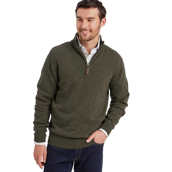 Young Ideas & Henmores -Calton Cotton Cashmere 1/4 Zip Jumper -6790 Loden Green -M