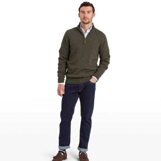 Young Ideas & Henmores -Calton Cotton Cashmere 1/4 Zip Jumper -6790 Loden Green -M