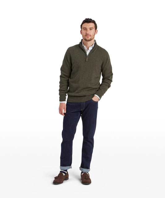 Young Ideas & Henmores -Calton Cotton Cashmere 1/4 Zip Jumper -6790 Loden Green -M