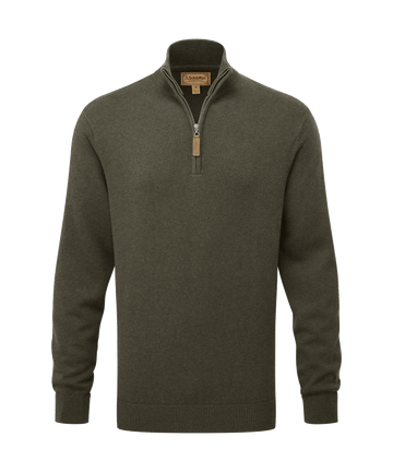 Young Ideas & Henmores -Calton Cotton Cashmere 1/4 Zip Jumper -6790 Loden Green -M
