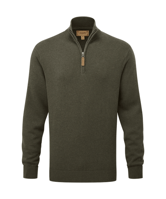 Young Ideas & Henmores -Calton Cotton Cashmere 1/4 Zip Jumper -6790 Loden Green -M