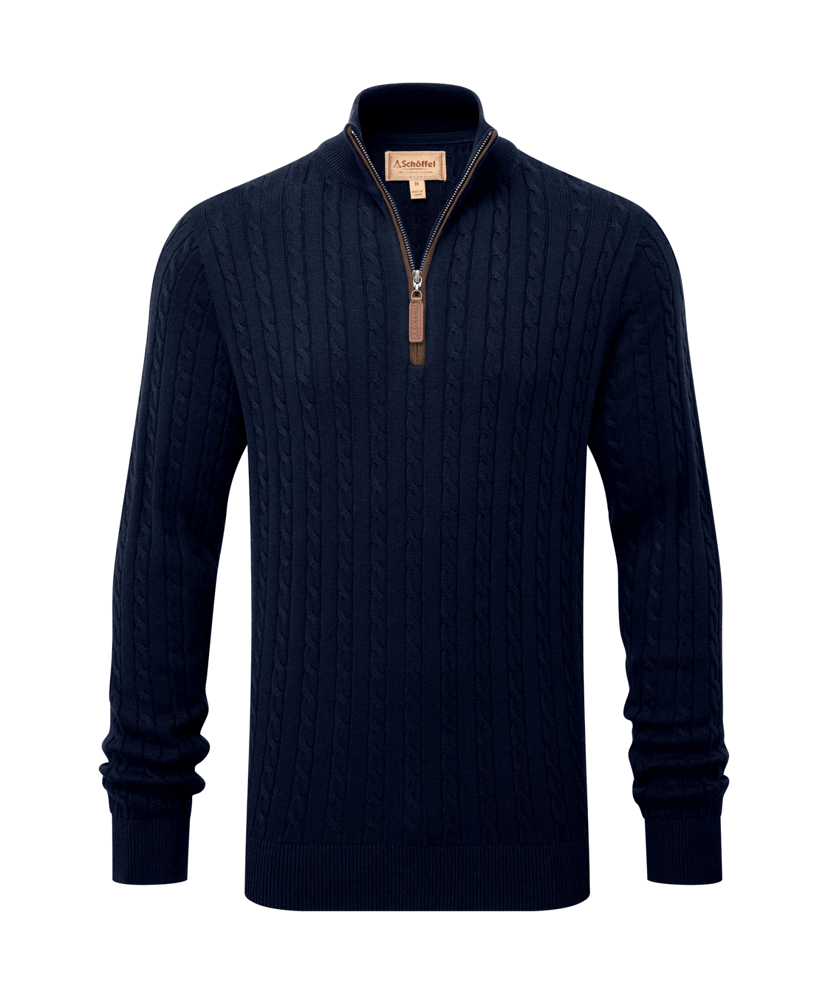Young Ideas & Henmores -Calton Cotton Cashmere Cable 1/4 Zip Jumper -8880 Navy -M