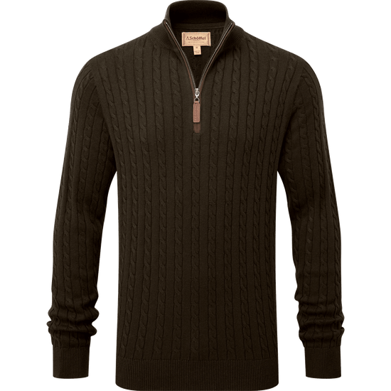 Young Ideas & Henmores -Calton Cotton Cashmere Cable 1/4 Zip Jumper -6790 Loden Green -M