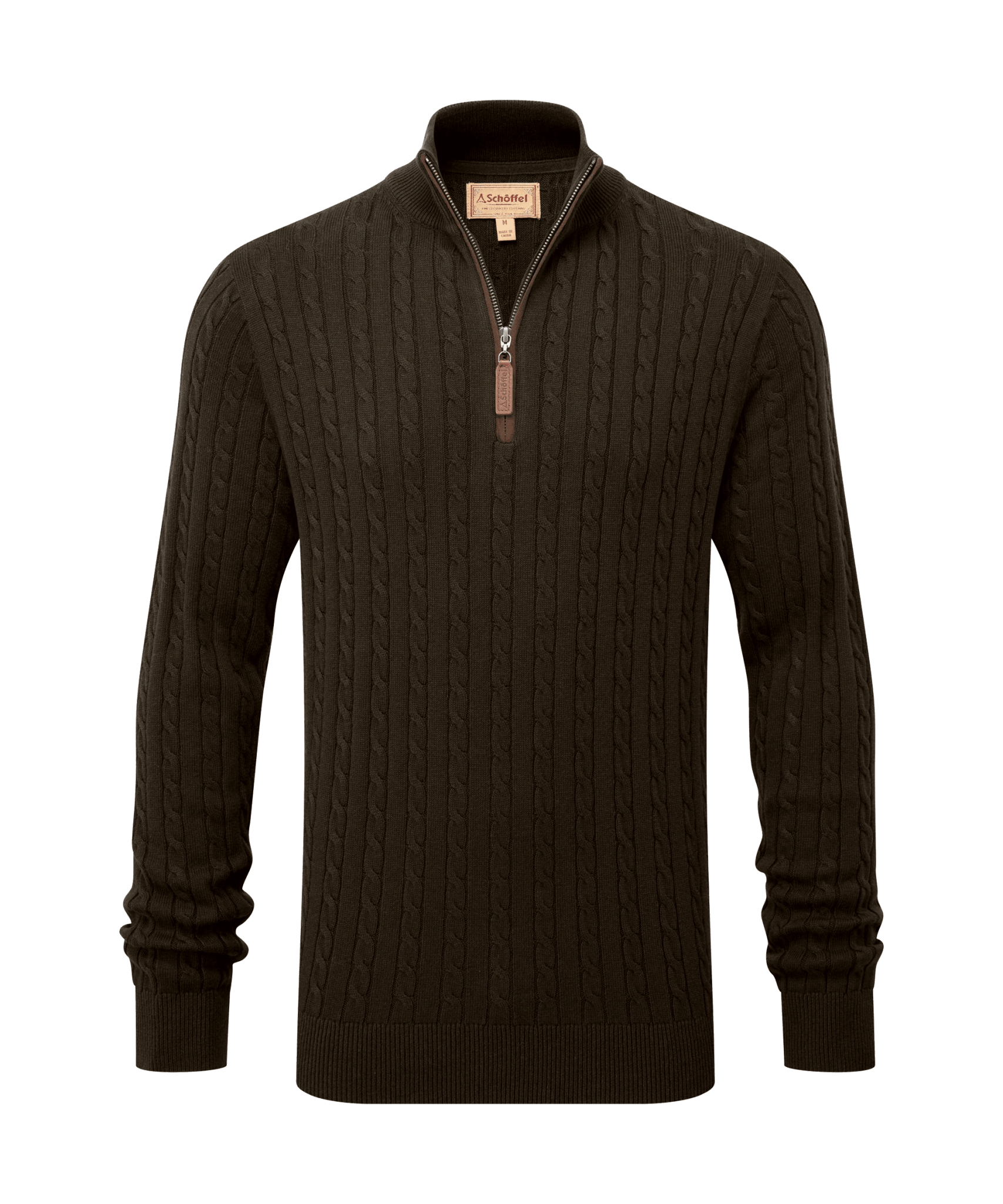 Young Ideas & Henmores -Calton Cotton Cashmere Cable 1/4 Zip Jumper -6790 Loden Green -M