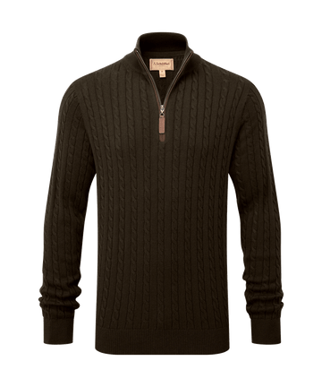 Young Ideas & Henmores -Calton Cotton Cashmere Cable 1/4 Zip Jumper -6790 Loden Green -M