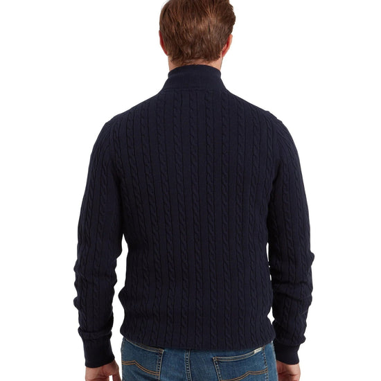 Young Ideas & Henmores -Calton Cotton Cashmere Cable 1/4 Zip Jumper -8880 Navy -M