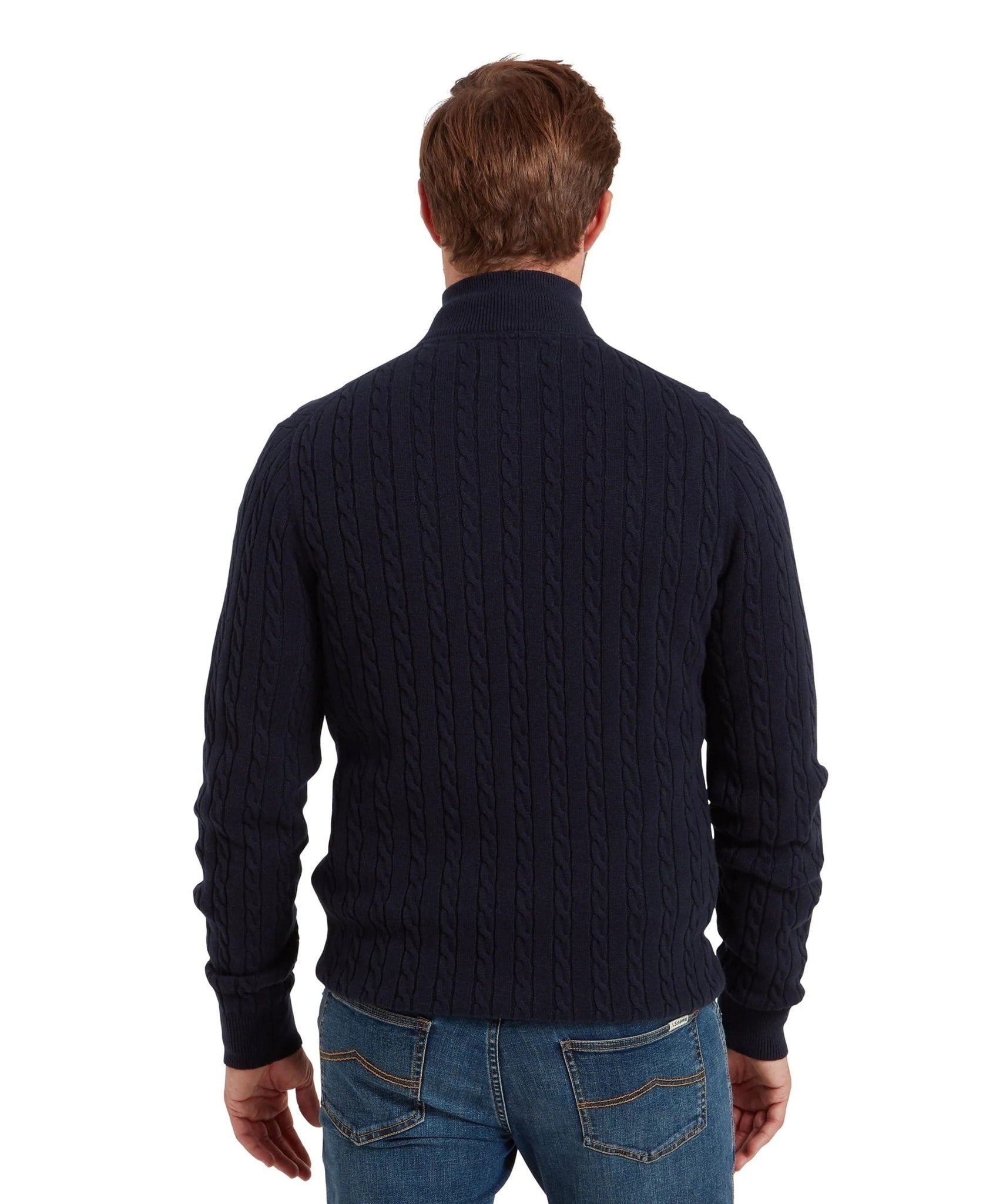 Young Ideas & Henmores -Calton Cotton Cashmere Cable 1/4 Zip Jumper -8880 Navy -M