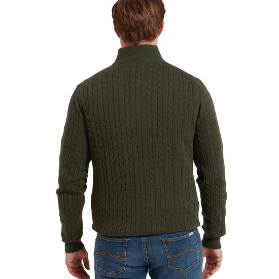 Young Ideas & Henmores -Calton Cotton Cashmere Cable 1/4 Zip Jumper -6790 Loden Green -M