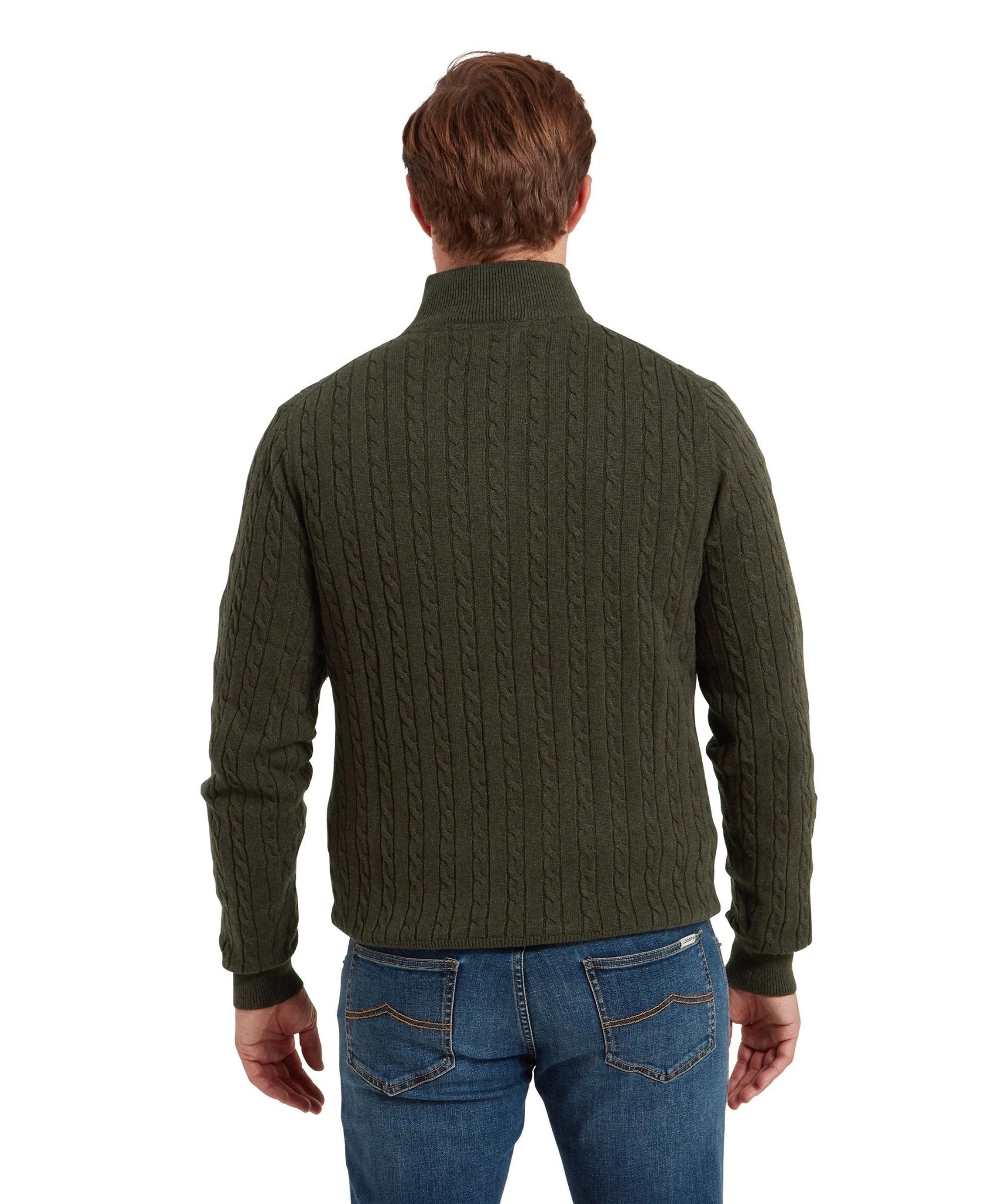 Young Ideas & Henmores -Calton Cotton Cashmere Cable 1/4 Zip Jumper -6790 Loden Green -M