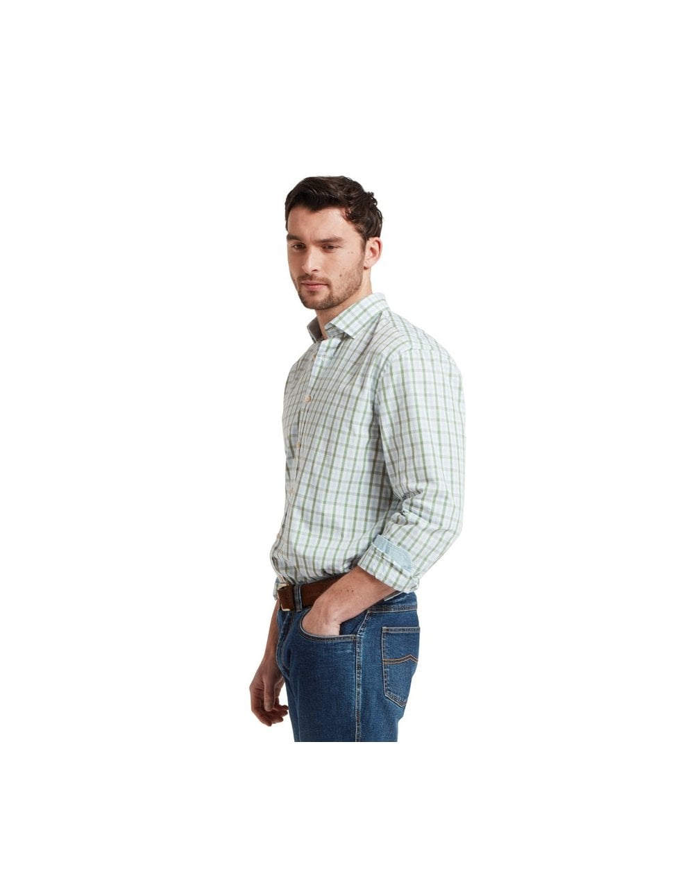 Young Ideas/Henmores - Hebden Tailored Shirt - 6358 Green/blue - 15.5
