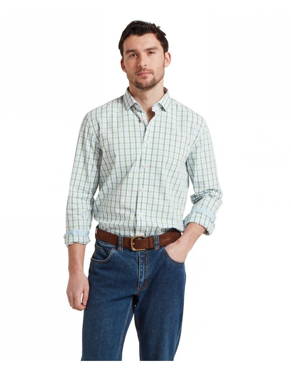 Young Ideas/Henmores - Hebden Tailored Shirt - 6358 Green/blue - 15.5