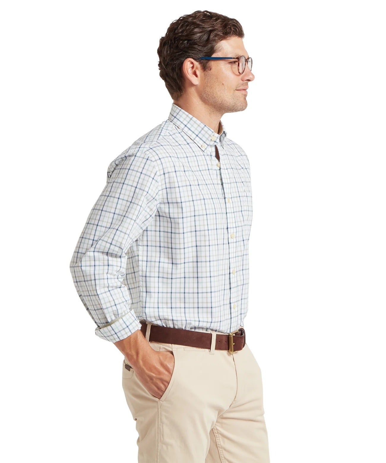 Young Ideas & Henmores -Holkham Classic Shirt -8635 Deep Ocean Blue/Agave Green -15.5
