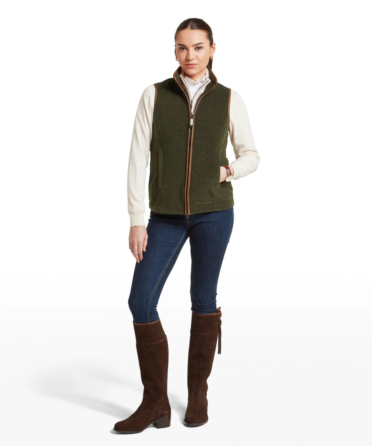 Young Ideas & Henmores -Lyndon II Fleece Gilet -6990 Dark Olive -8