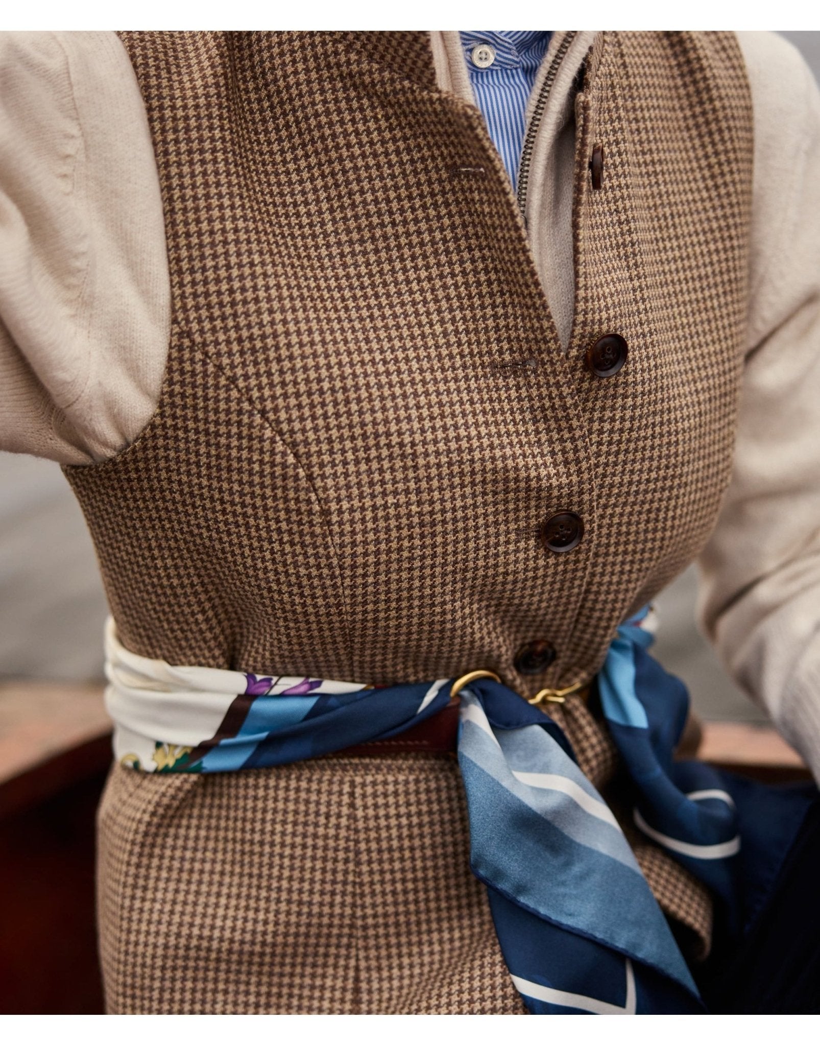 Young Ideas/Henmores - Millport Tweed Nehru Waistcoat - 6845 Houndstooth Tweed - 10