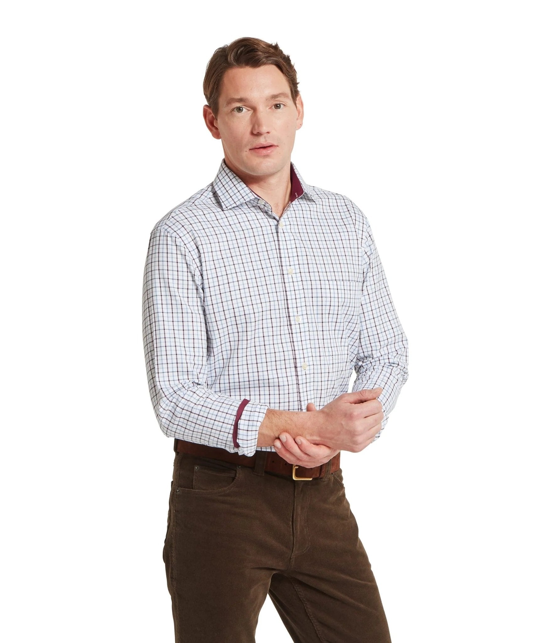 Young Ideas & Henmores -Milton Tailored Shirt -2987 Port/Lake Blue Check -15
