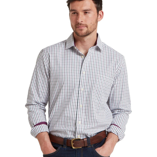 Young Ideas & Henmores -Milton Tailored Shirt -2877 Plum/Botanical Green -15.5