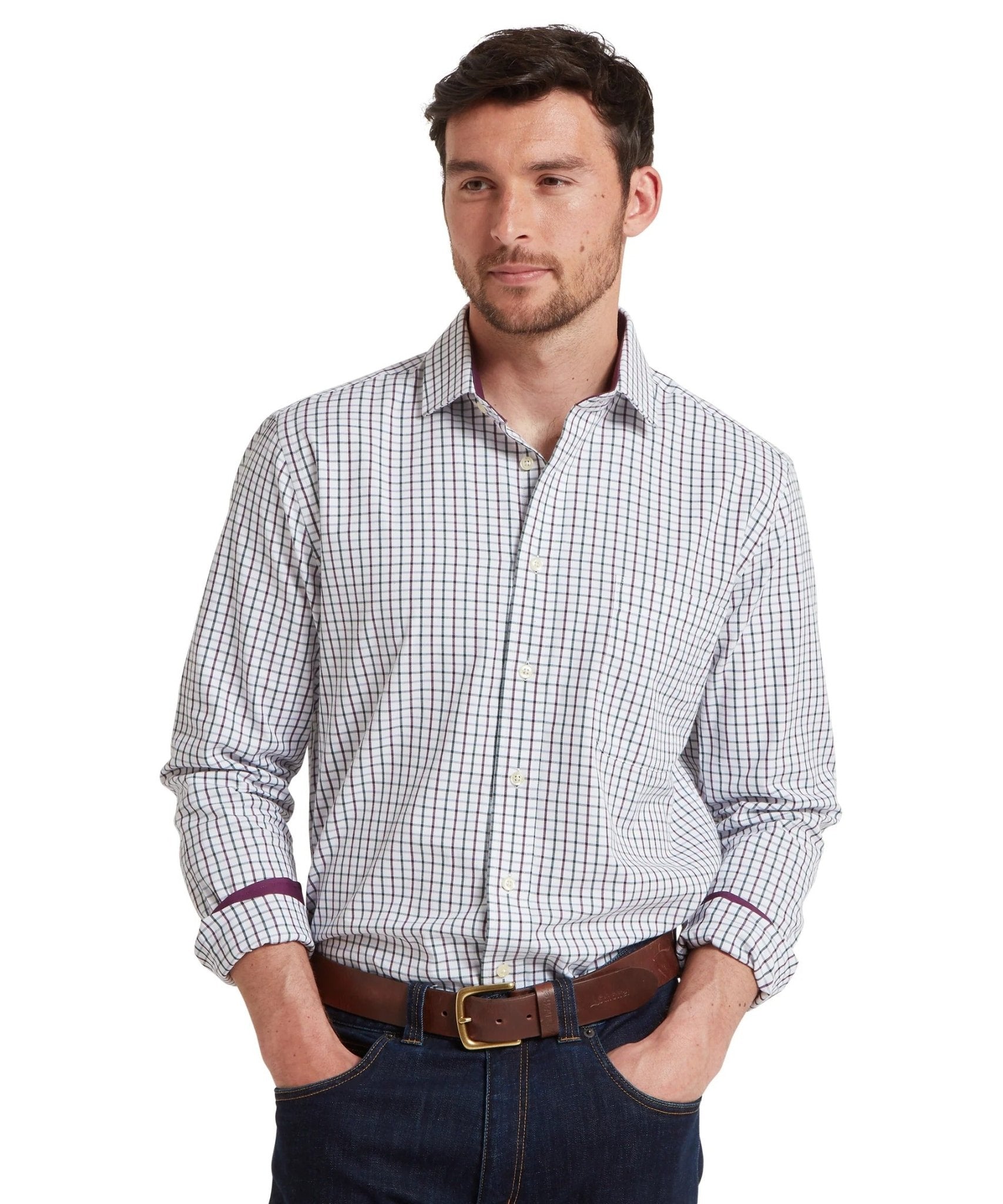 Young Ideas & Henmores -Milton Tailored Shirt -2877 Plum/Botanical Green -15.5