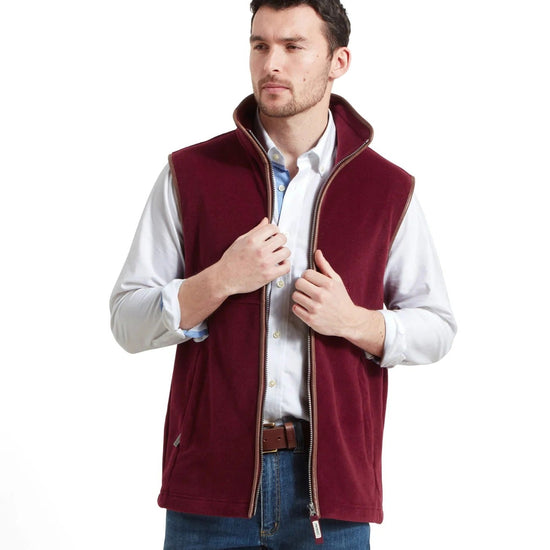 Young Ideas & Henmores -Oakham Fleece Gilet -2844 Claret -36
