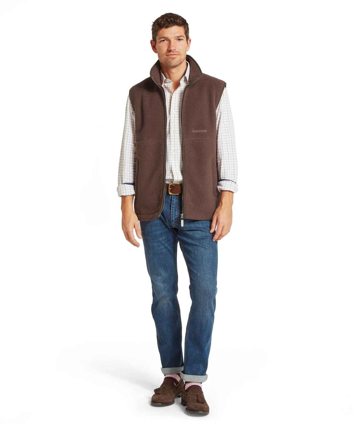 Young Ideas & Henmores -Oakham Retro Fleece Gilet -4819 Mahogany -36