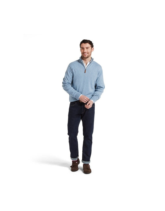 Young Ideas/Henmores - Porthmeor Pima Cotton 1/4 zip jumper - 8254 Denim blue - M