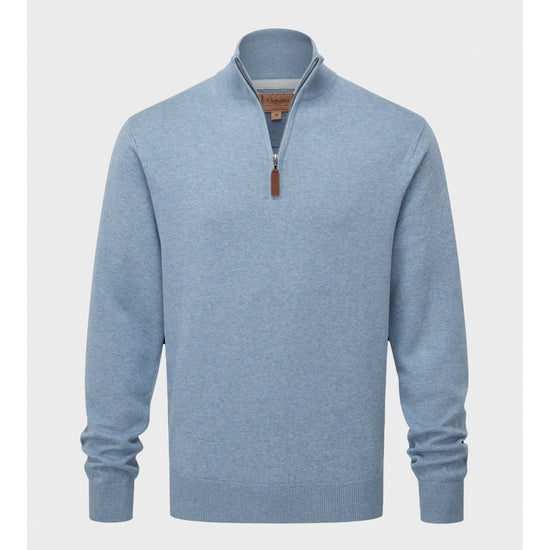 Young Ideas/Henmores - Porthmeor Pima Cotton 1/4 zip jumper - 8254 Denim blue - M