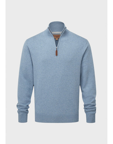 Young Ideas/Henmores - Porthmeor Pima Cotton 1/4 zip jumper - 8254 Denim blue - M