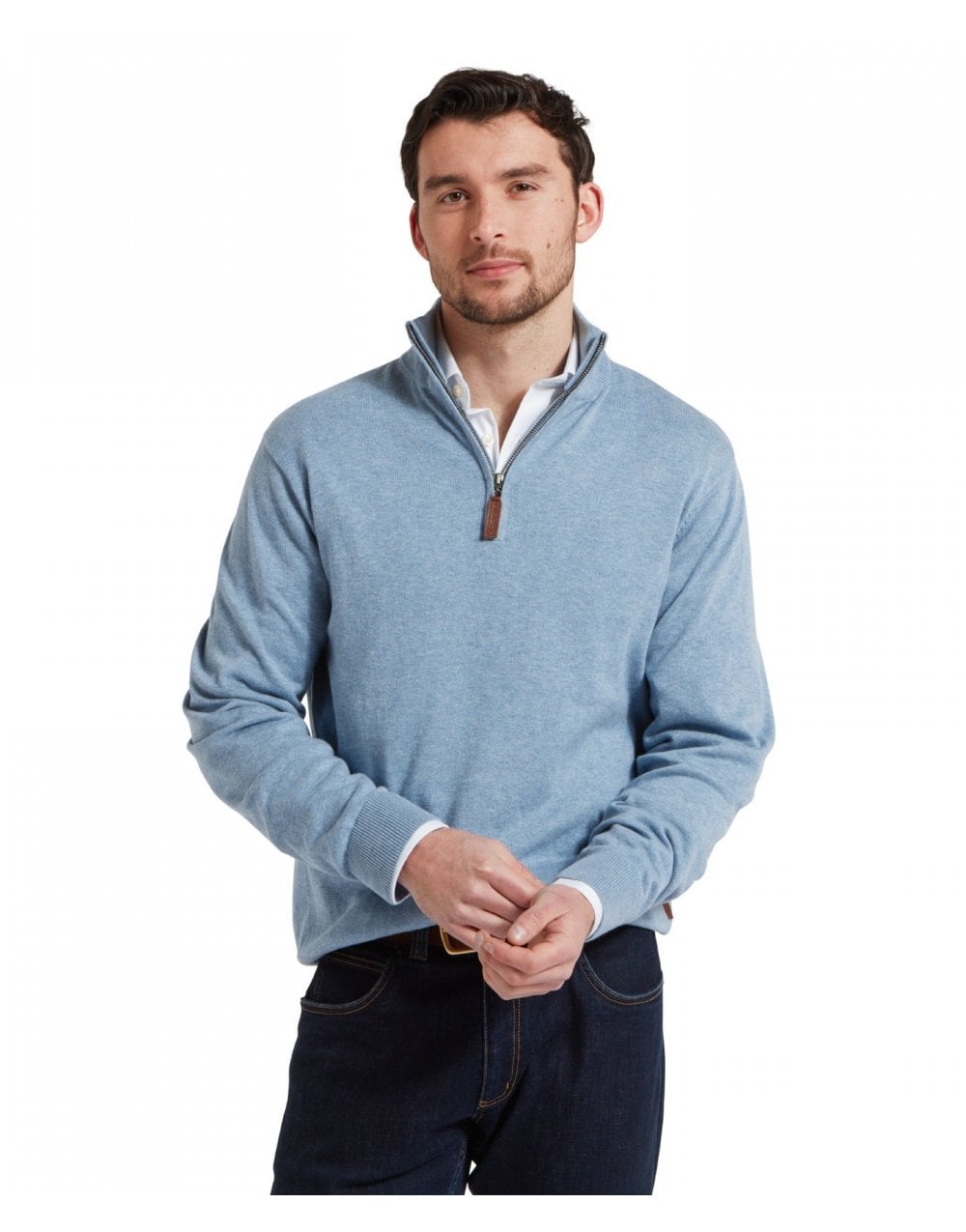 Young Ideas/Henmores - Porthmeor Pima Cotton 1/4 zip jumper - 8254 Denim blue - M