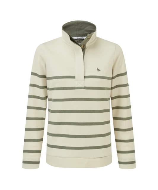 Young Ideas & Henmores -Sandown Sweatshirt -1993 Pale Stone/Agave Green Stripe -10