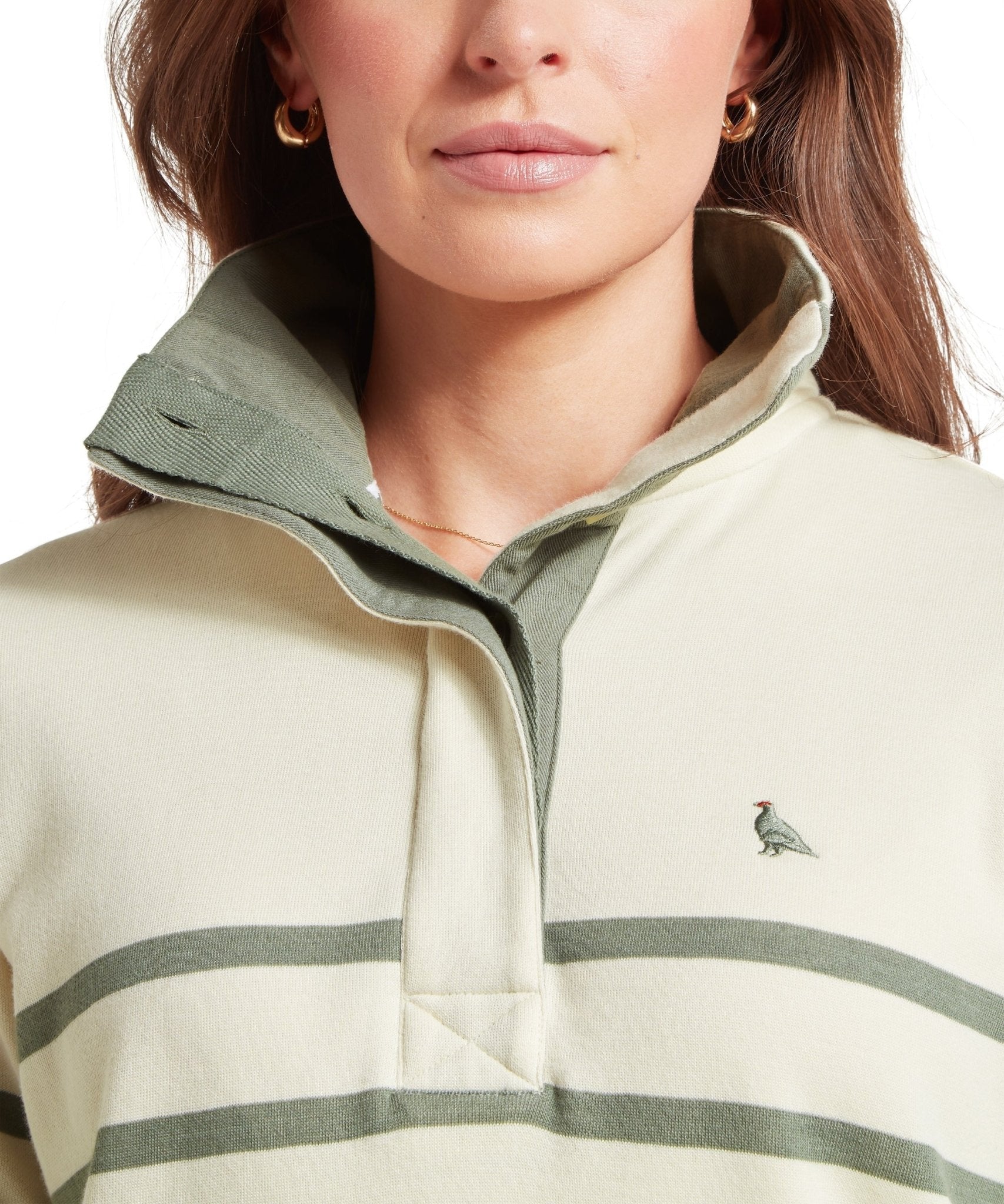 Young Ideas & Henmores -Sandown Sweatshirt -1993 Pale Stone/Agave Green Stripe -10