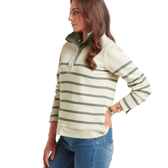 Young Ideas & Henmores -Sandown Sweatshirt -1993 Pale Stone/Agave Green Stripe -10