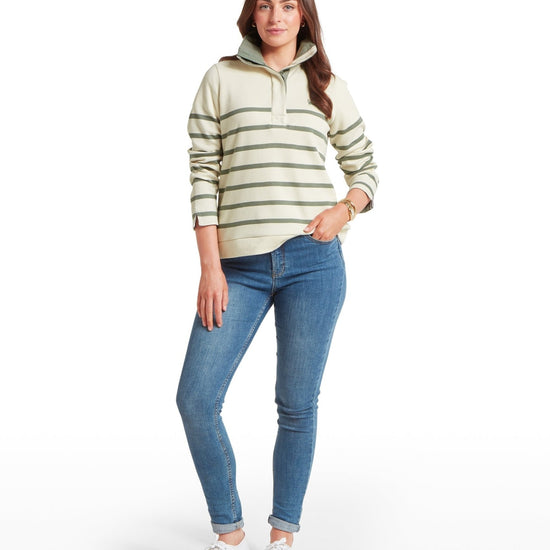 Young Ideas & Henmores -Sandown Sweatshirt -1993 Pale Stone/Agave Green Stripe -10