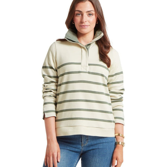 Young Ideas & Henmores -Sandown Sweatshirt -1993 Pale Stone/Agave Green Stripe -10