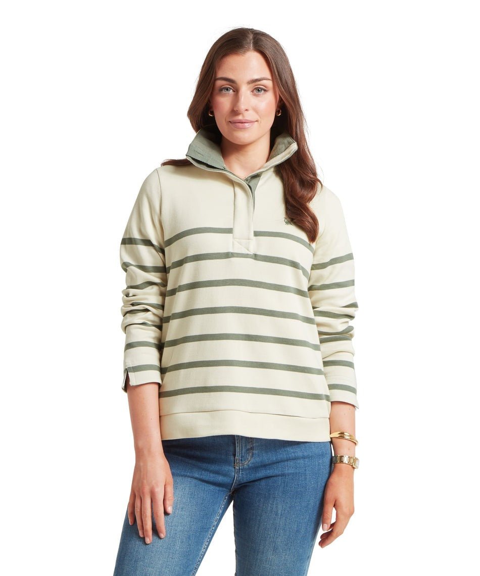Young Ideas & Henmores -Sandown Sweatshirt -1993 Pale Stone/Agave Green Stripe -10