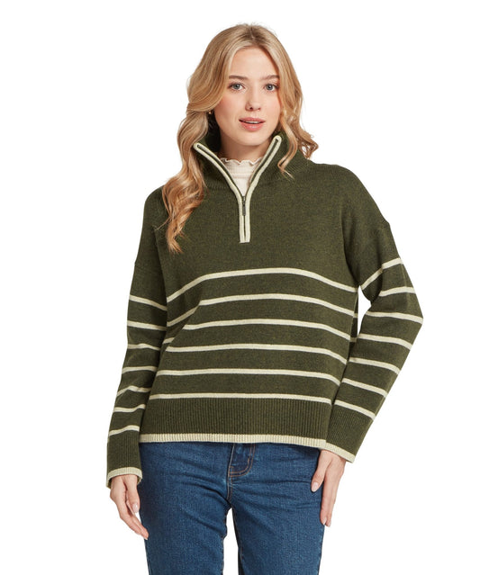 Young Ideas & Henmores -Sandsend 1/4 Jumper -6998 Loden/Oatmeal -8