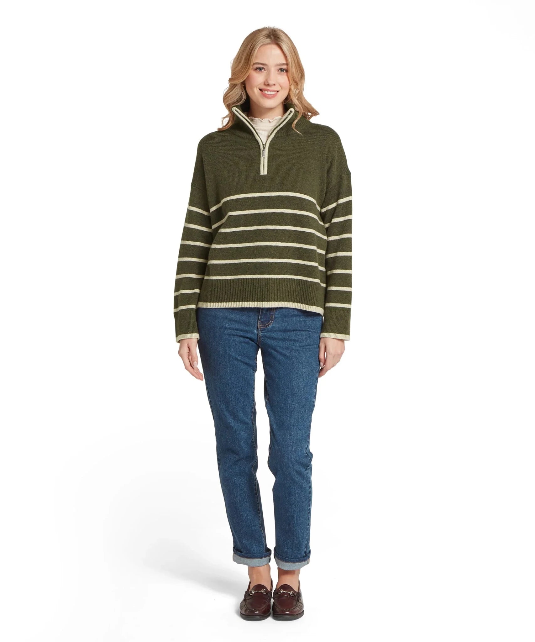 Young Ideas & Henmores -Sandsend 1/4 Jumper -6998 Loden/Oatmeal -8