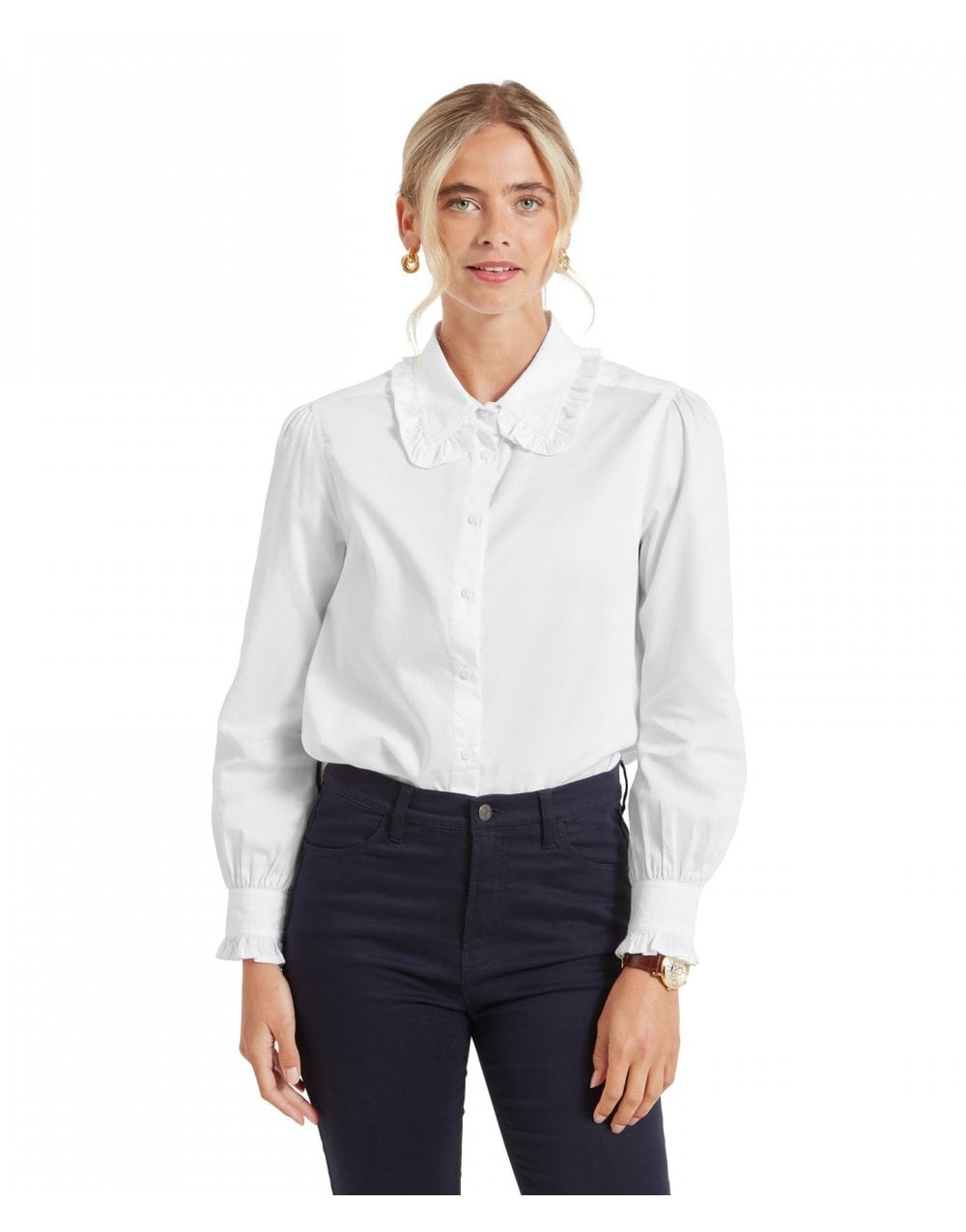 Young Ideas/Henmores - Somerley Ruffle Collared Shirt - 1000 White - 8