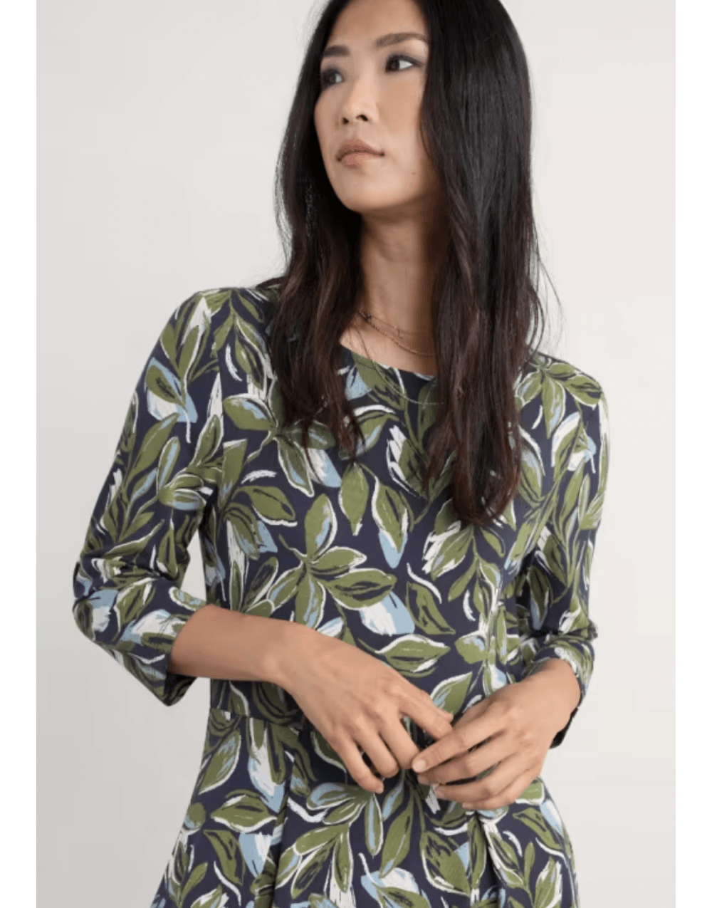 Young Ideas/Henmores - 3/4 Wild Bouquet Dress - Tonal Leaves Maritime - 8