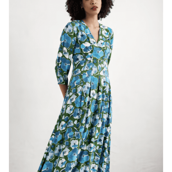 Young Ideas/Henmores - Etta Dress - Paper Hellebores Forest Green - 8