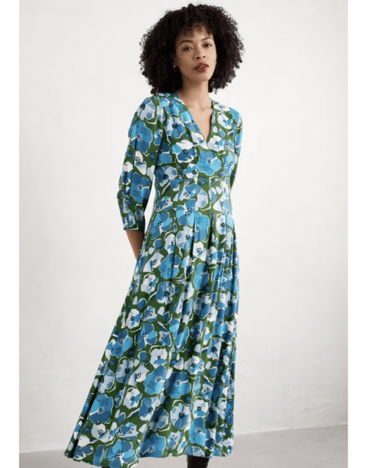Young Ideas/Henmores - Etta Dress - Paper Hellebores Forest Green - 8