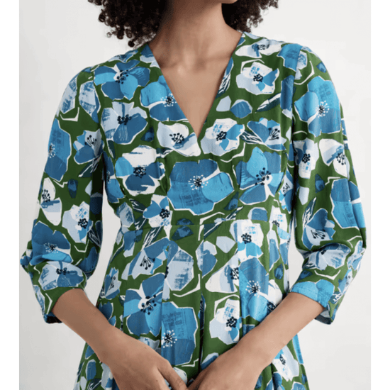 Young Ideas/Henmores - Etta Dress - Paper Hellebores Forest Green - 8