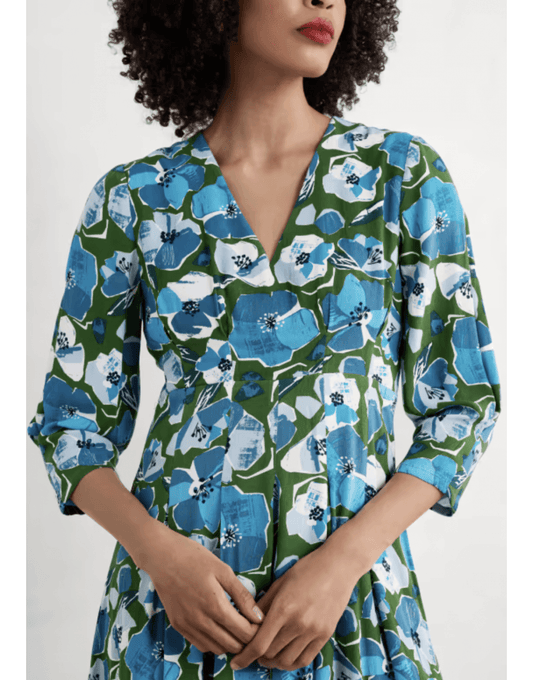 Young Ideas/Henmores - Etta Dress - Paper Hellebores Forest Green - 8
