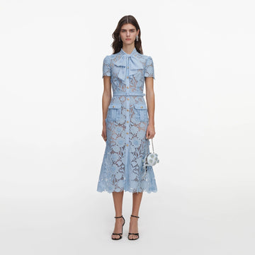 Young Ideas & Henmores -Blue Lace Tie Neck Midi Dress -Blue -8