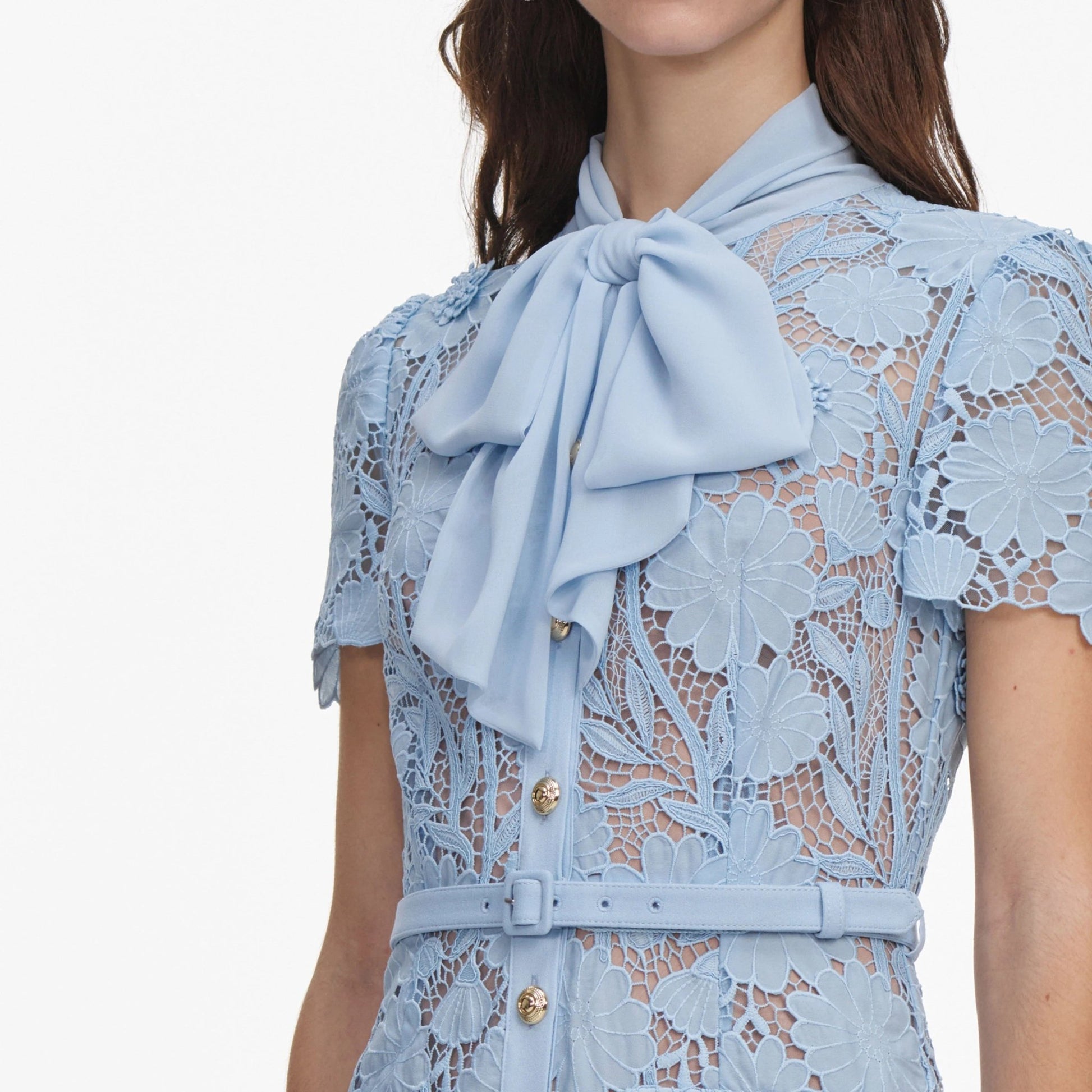 Young Ideas & Henmores -Blue Lace Tie Neck Midi Dress -Blue -8