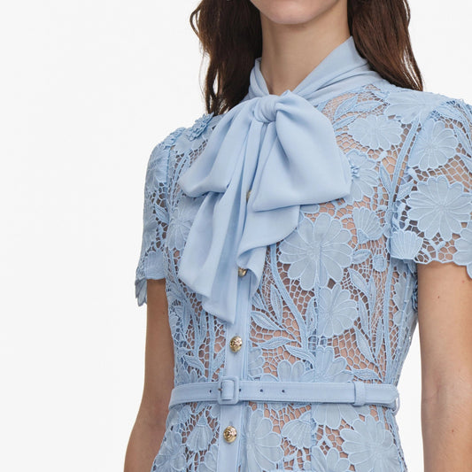 Young Ideas & Henmores -Blue Lace Tie Neck Midi Dress -Blue -8