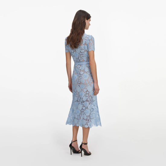 Young Ideas & Henmores -Blue Lace Tie Neck Midi Dress -Blue -8