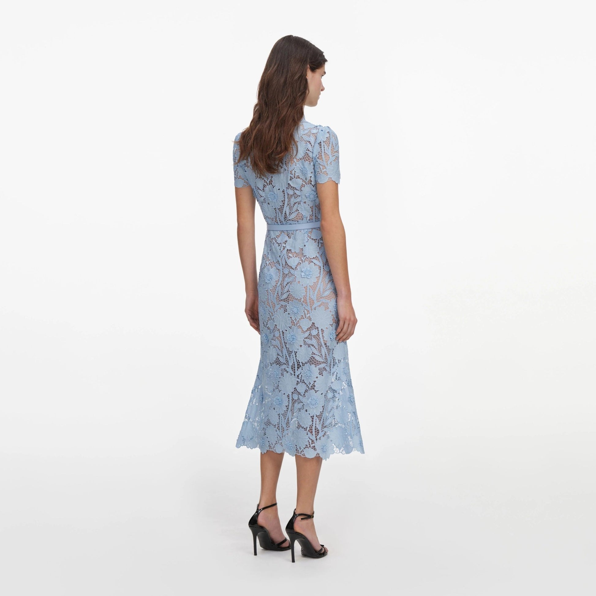 Young Ideas & Henmores -Blue Lace Tie Neck Midi Dress -Blue -8