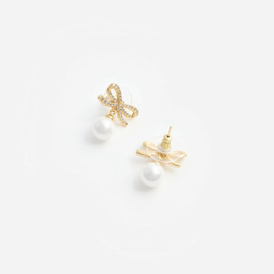 Young Ideas & Henmores -Bow Pearl Earrings -Gold -OS