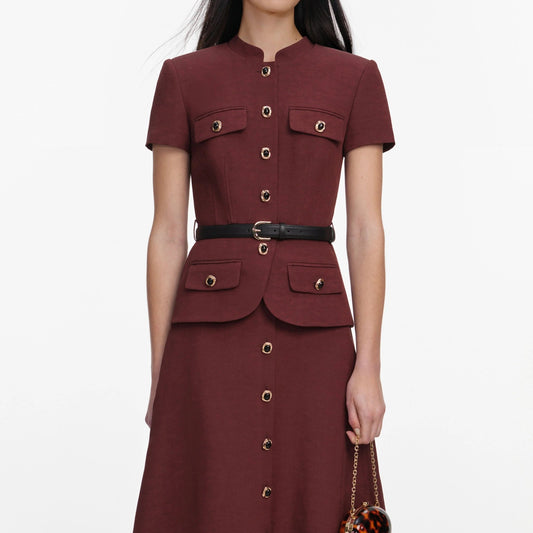 Young Ideas & Henmores -Brown Peplum Linen Midi Dress -Brown -10