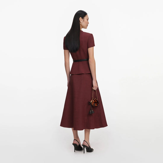 Young Ideas & Henmores -Brown Peplum Linen Midi Dress -Brown -10